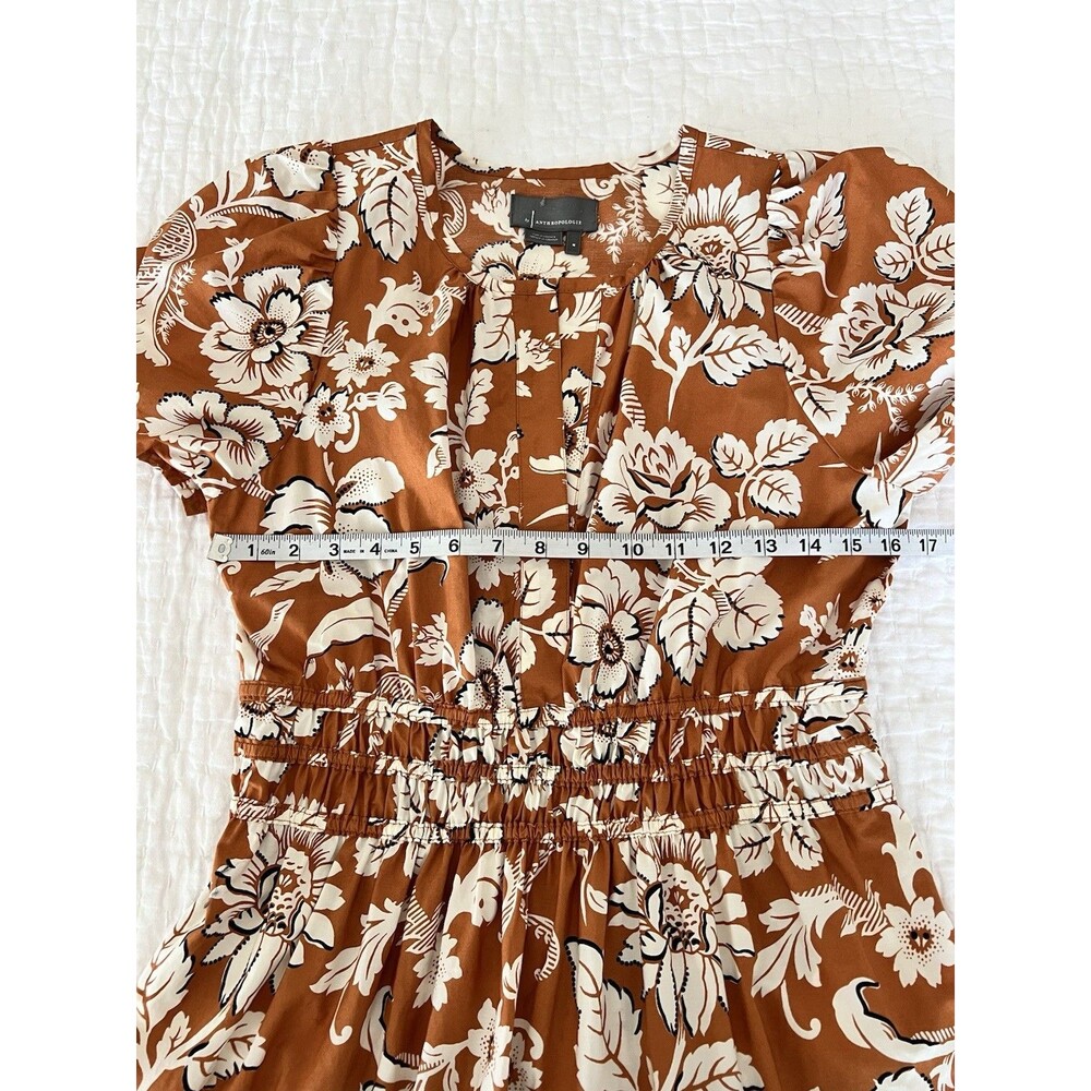 Anthropologie Somerset Maxi Dress Burnt Orange & Ivory Floral Medium EUC - Picture 3 of 7